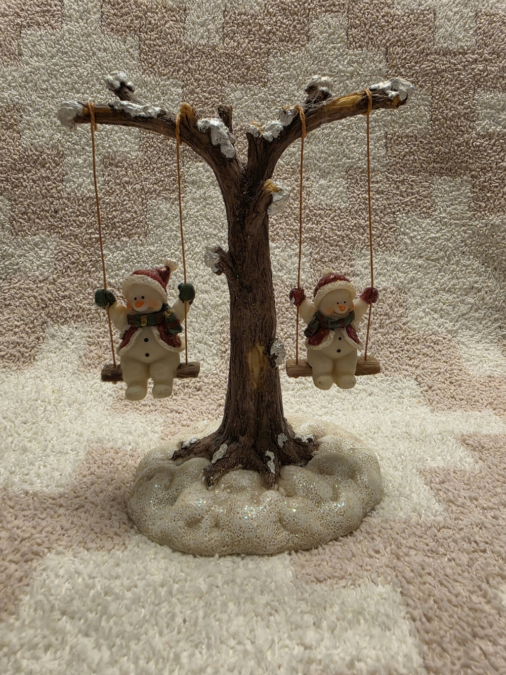 Vintage Kirkland Holiday Snowman Duo Swinging On A Tree
